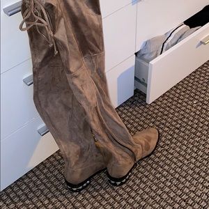 velvet brown pearl beel knee high boots
